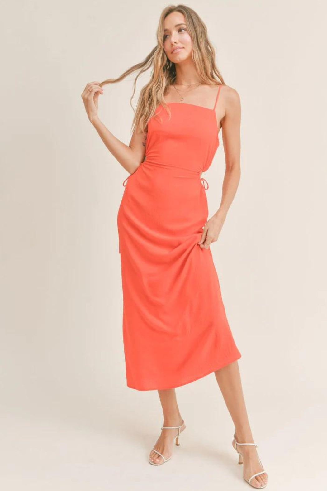 DATE NIGHT SIDE CUTOUT MAXI DRESS / RED ORANGE