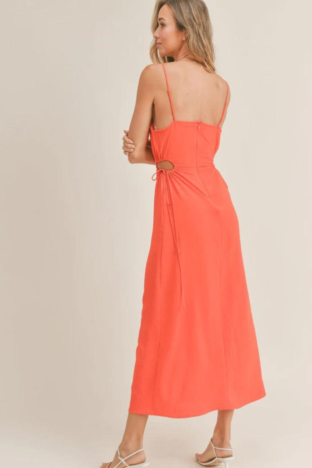 DATE NIGHT SIDE CUTOUT MAXI DRESS / RED ORANGE