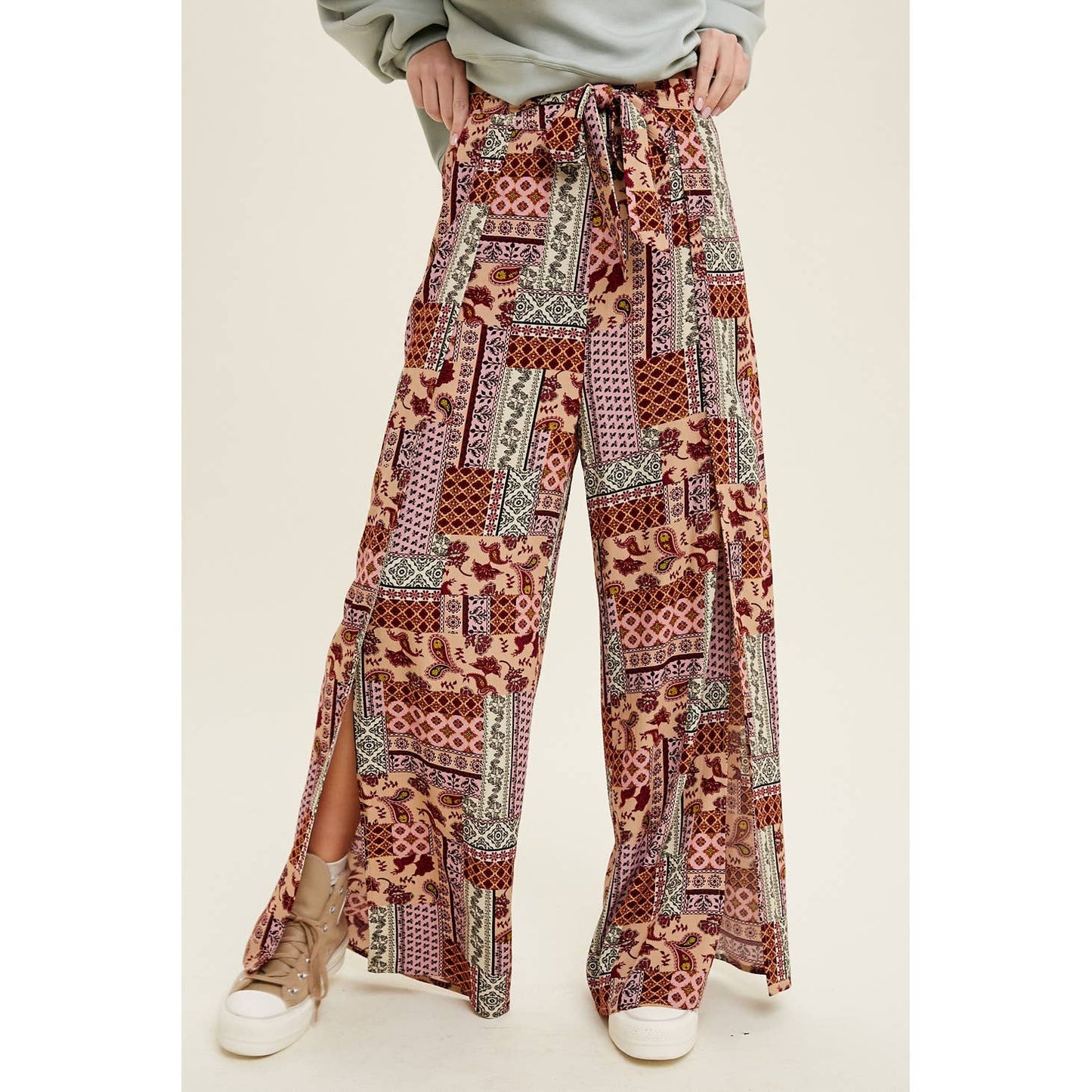 PATCHWORK PANTS W/ SLITS