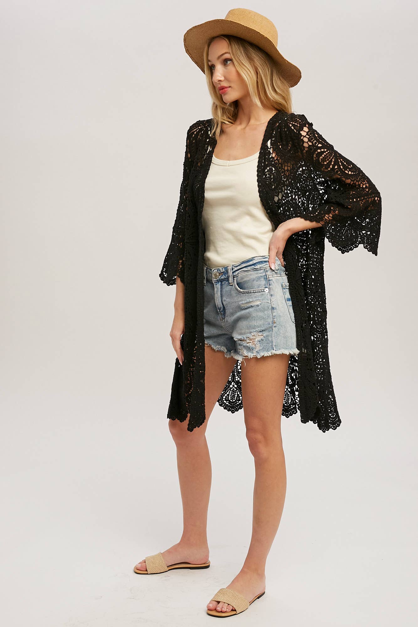 CROCHET LACE CARDIGAN / BLACK