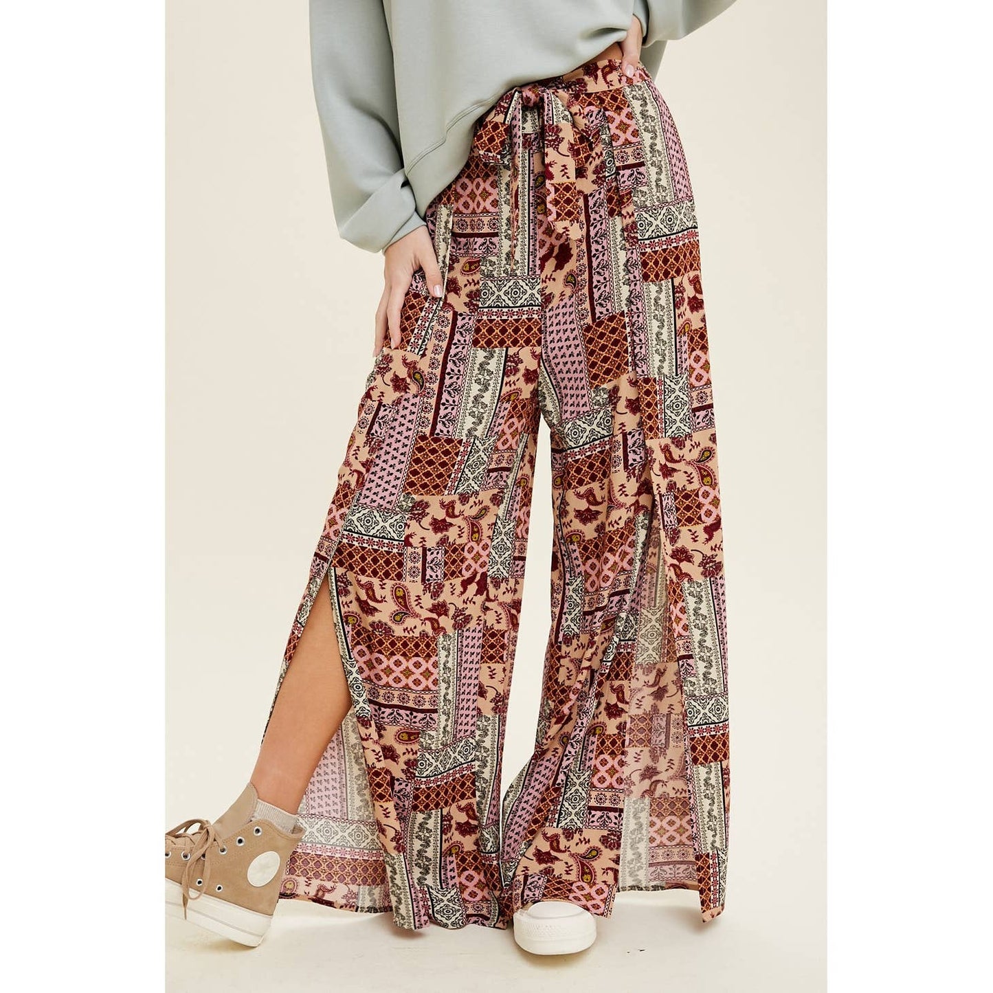 PATCHWORK PANTS W/ SLITS