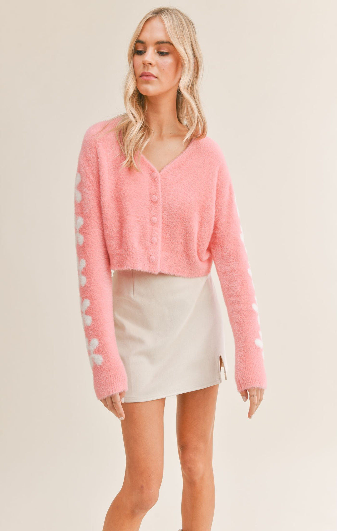 SELF LOVE FUZZY FLOWER CARDIGAN