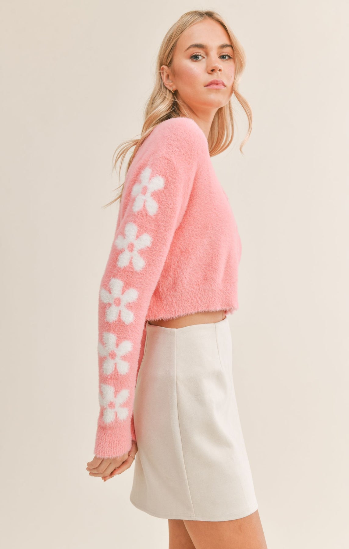 SELF LOVE FUZZY FLOWER CARDIGAN