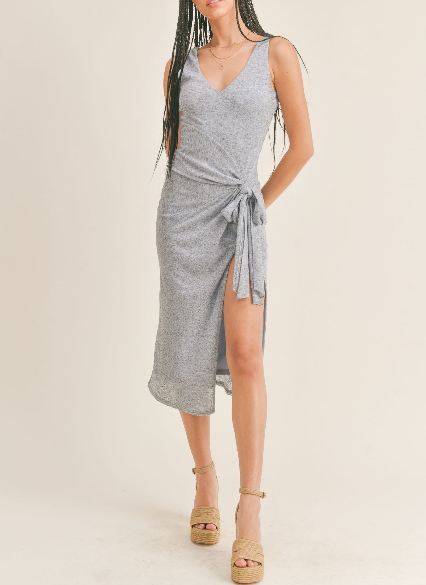 OCEAN BREEZE SIDE TIE MIDI DRESS