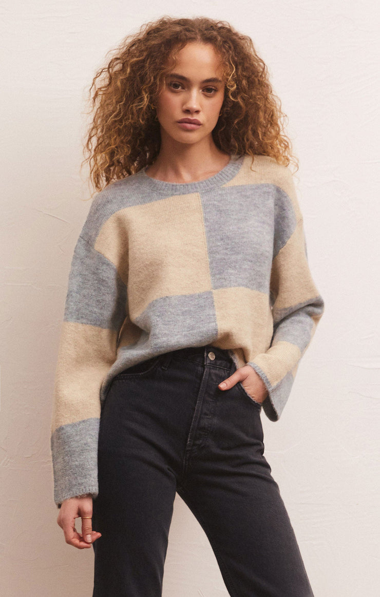 ROSI BLOCKED SWEATER / HEATHER GREY