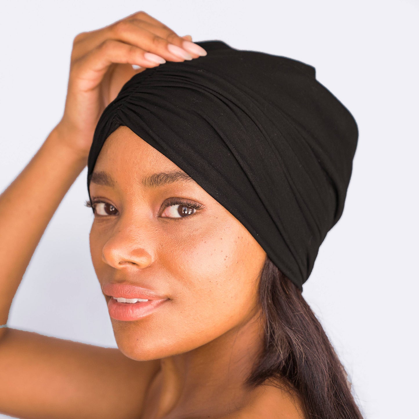 SATIN LINED JERSEY SLEEP BEANIE/ Black
