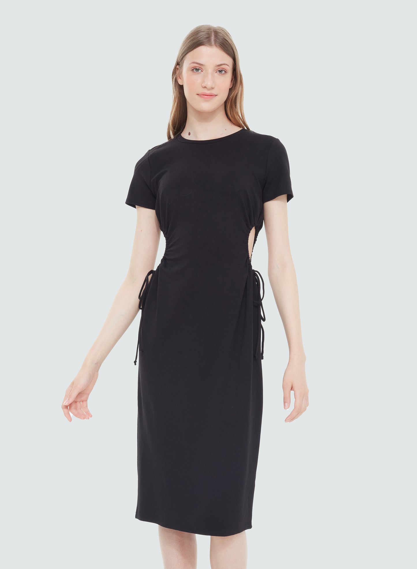 DRAWSTRING CUTOUT KNIT DRESS