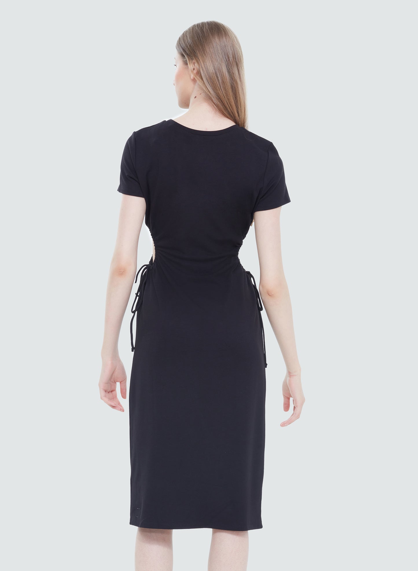 DRAWSTRING CUTOUT KNIT DRESS