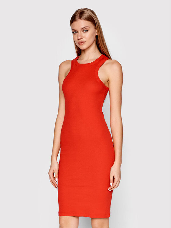 MAYA BODYCON RIB DRESS / POPPY RED