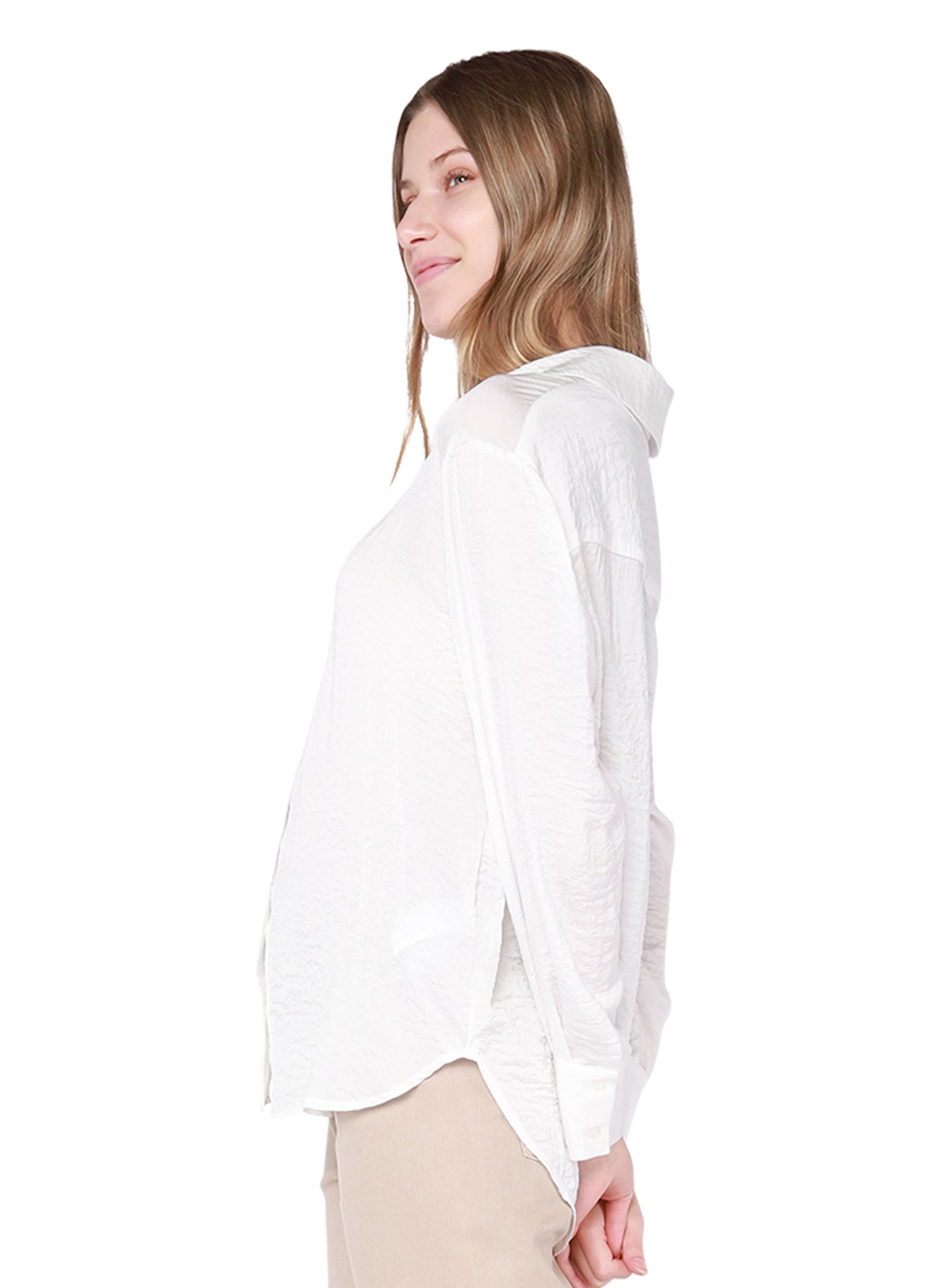 TEXTURED BUTTON FRONT BLOUSE