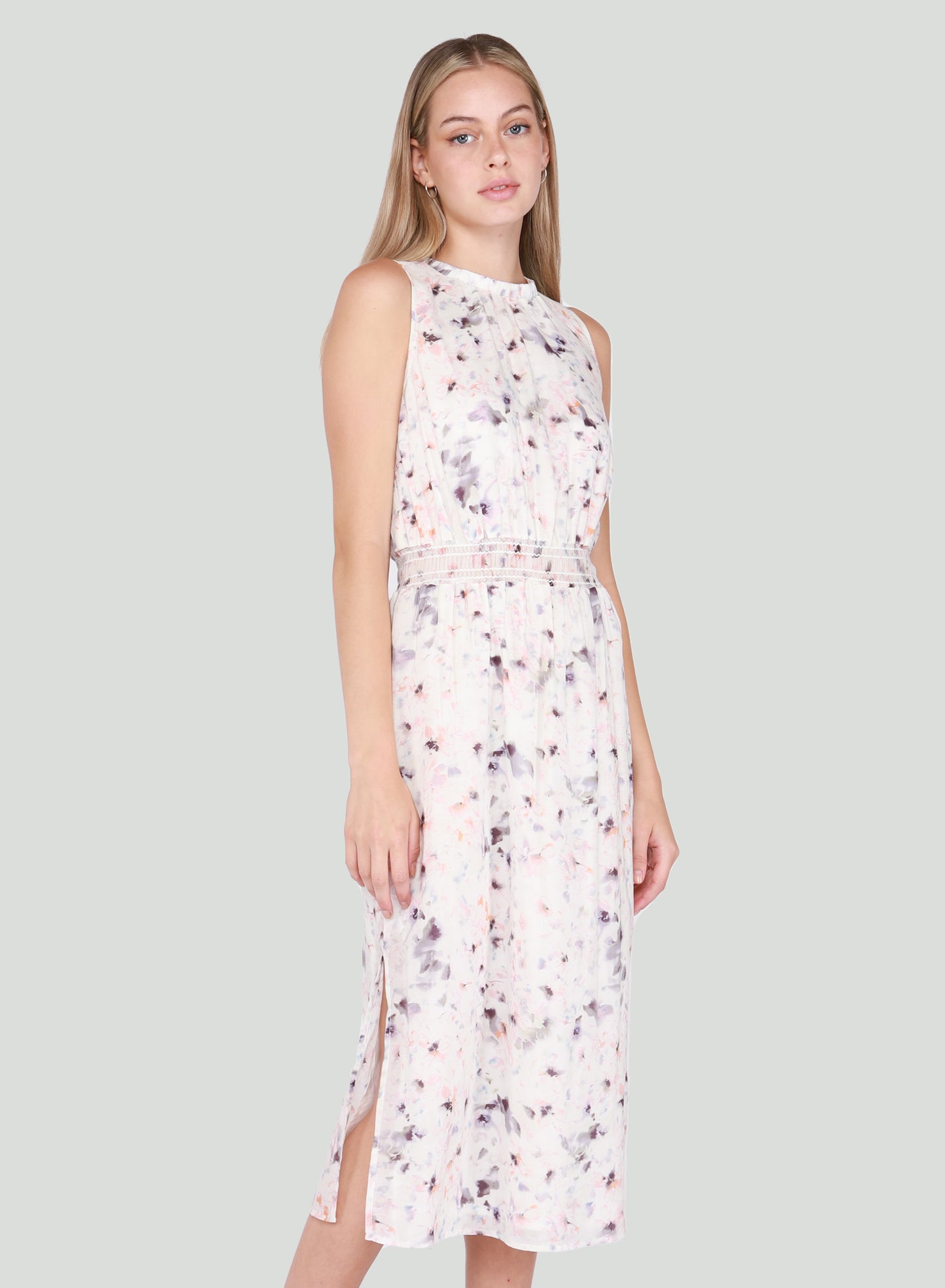 SMOCKED WAIST MIDI DRESS