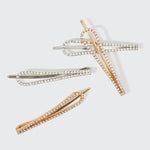 Load image into Gallery viewer, METAL RHINESTONE DROP BOBBY PINS 4pc Set - Gold/Silver
