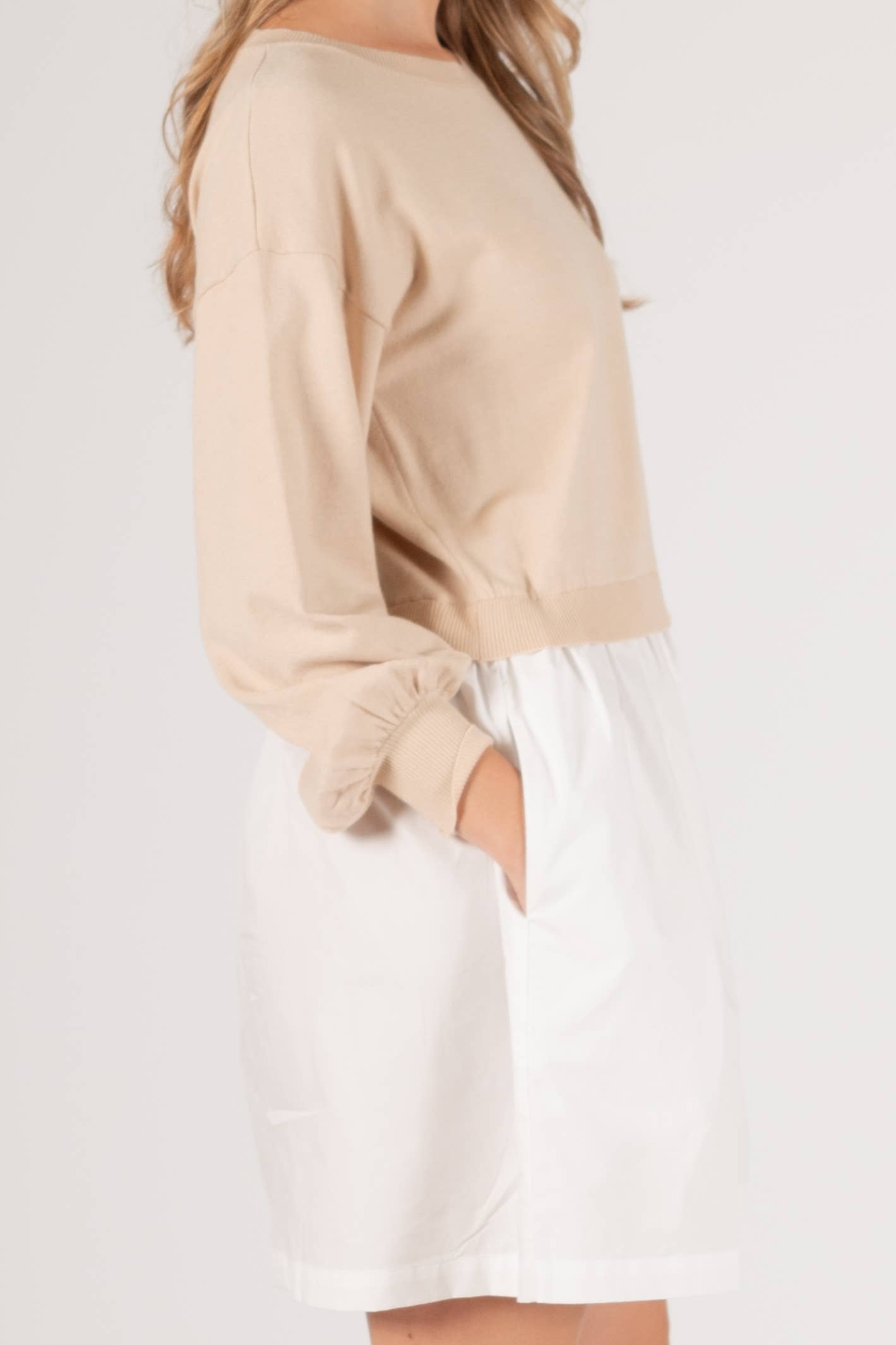 ELLA SWEATSHIRT POPLIN DRESS / BEIGE