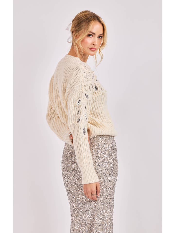 MONROE LEAF CUTOUT EMBELLISHED SWEATER