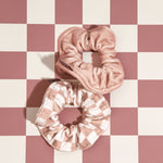 Load image into Gallery viewer, MIRCOFIBER QUICK-DRY TOWEL SCRUNCHIES 2PC / Terracotta Checker
