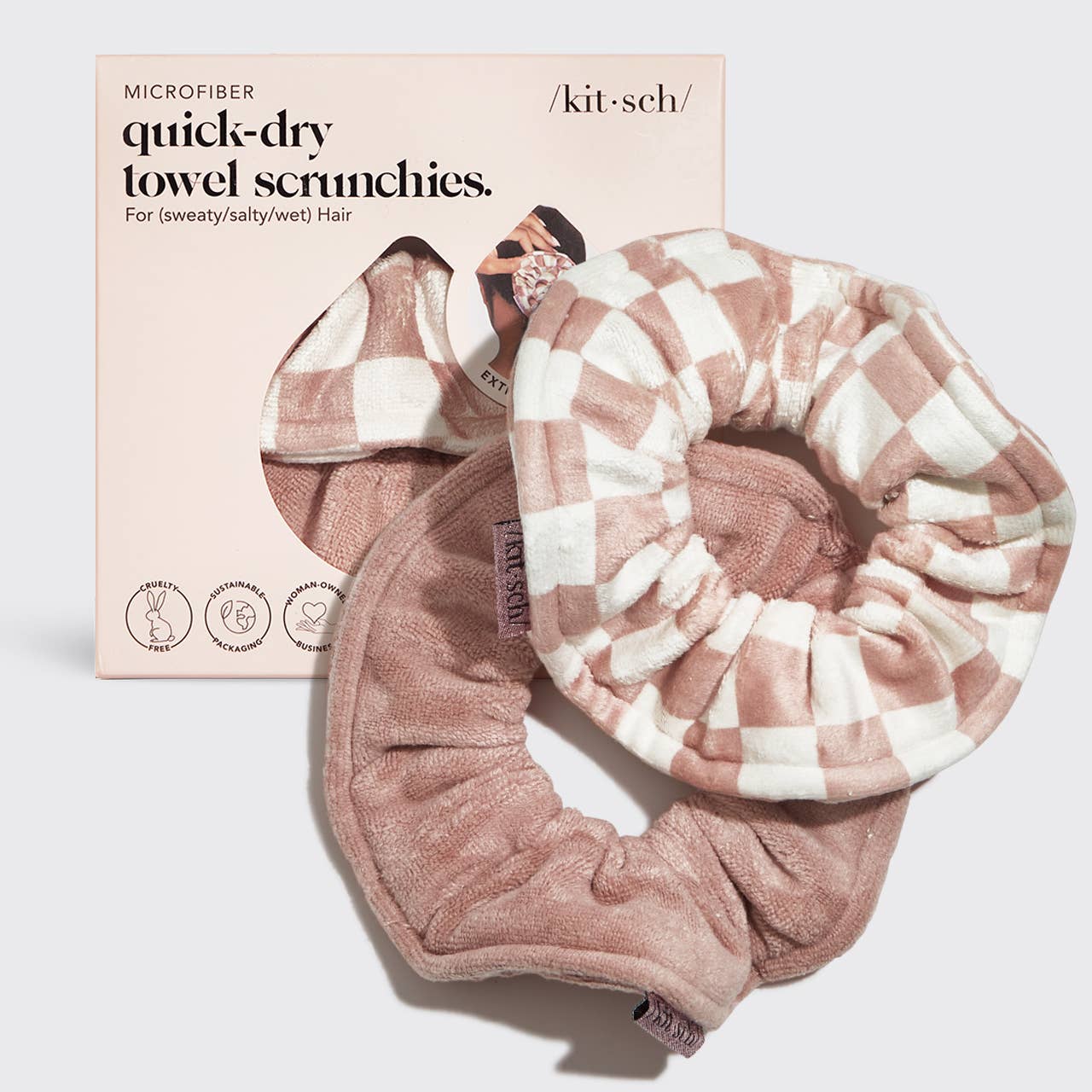 MIRCOFIBER QUICK-DRY TOWEL SCRUNCHIES 2PC / Terracotta Checker