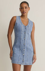 Load image into Gallery viewer, JOLIE DENIM SEAMED MINI DRESS
