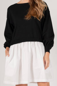 ELLA SWEATSHIRT POPLIN DRESS / BLACK