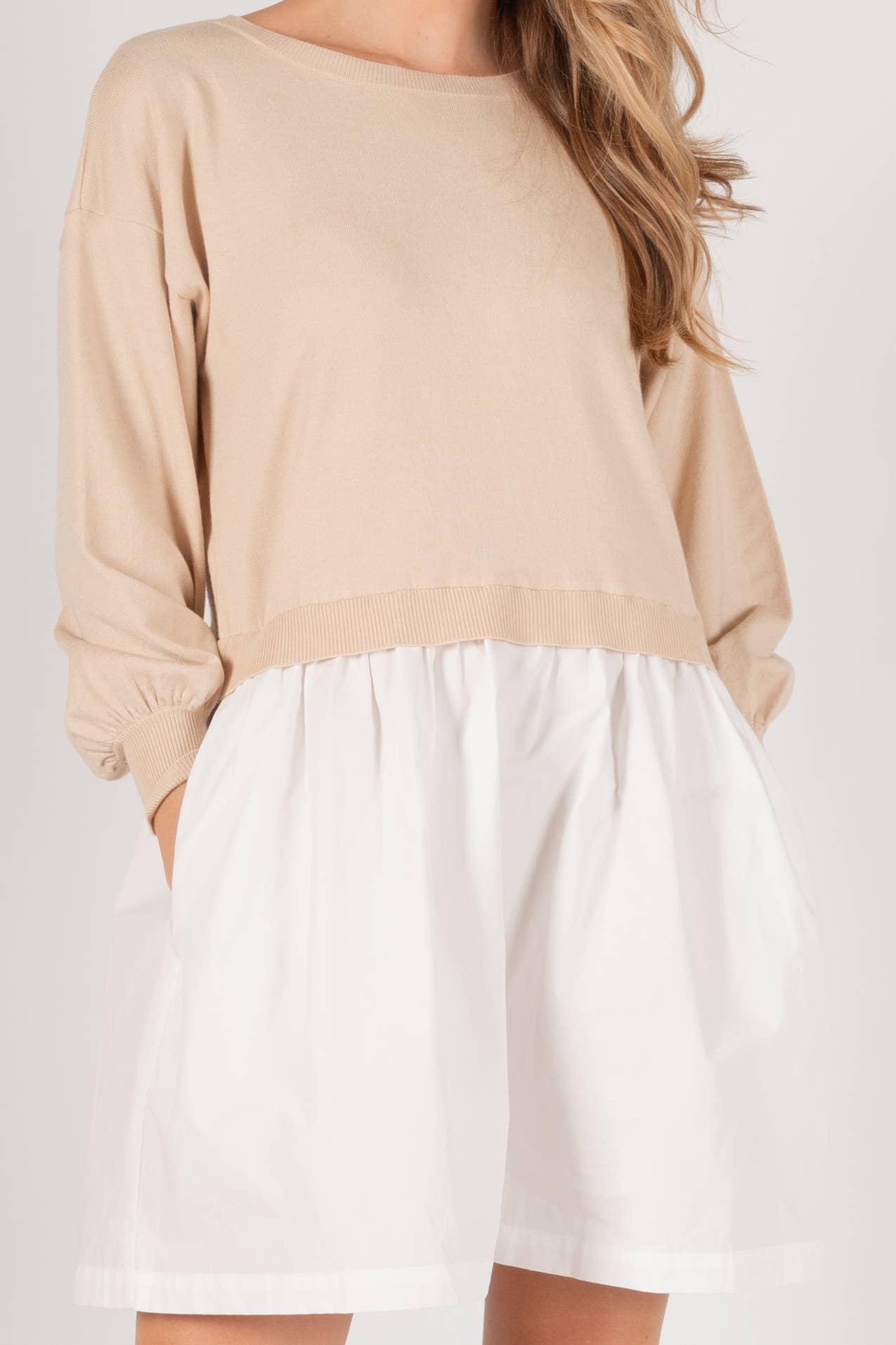 ELLA SWEATSHIRT POPLIN DRESS / BEIGE