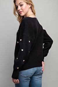 EMBROIDERED HEART BOXY SWEATER / BLACK