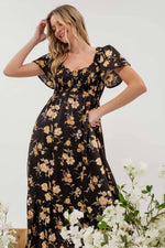 Load image into Gallery viewer, SMOCKED FLORAL PRINT SHORT SLEEVE MIDI DRESS
