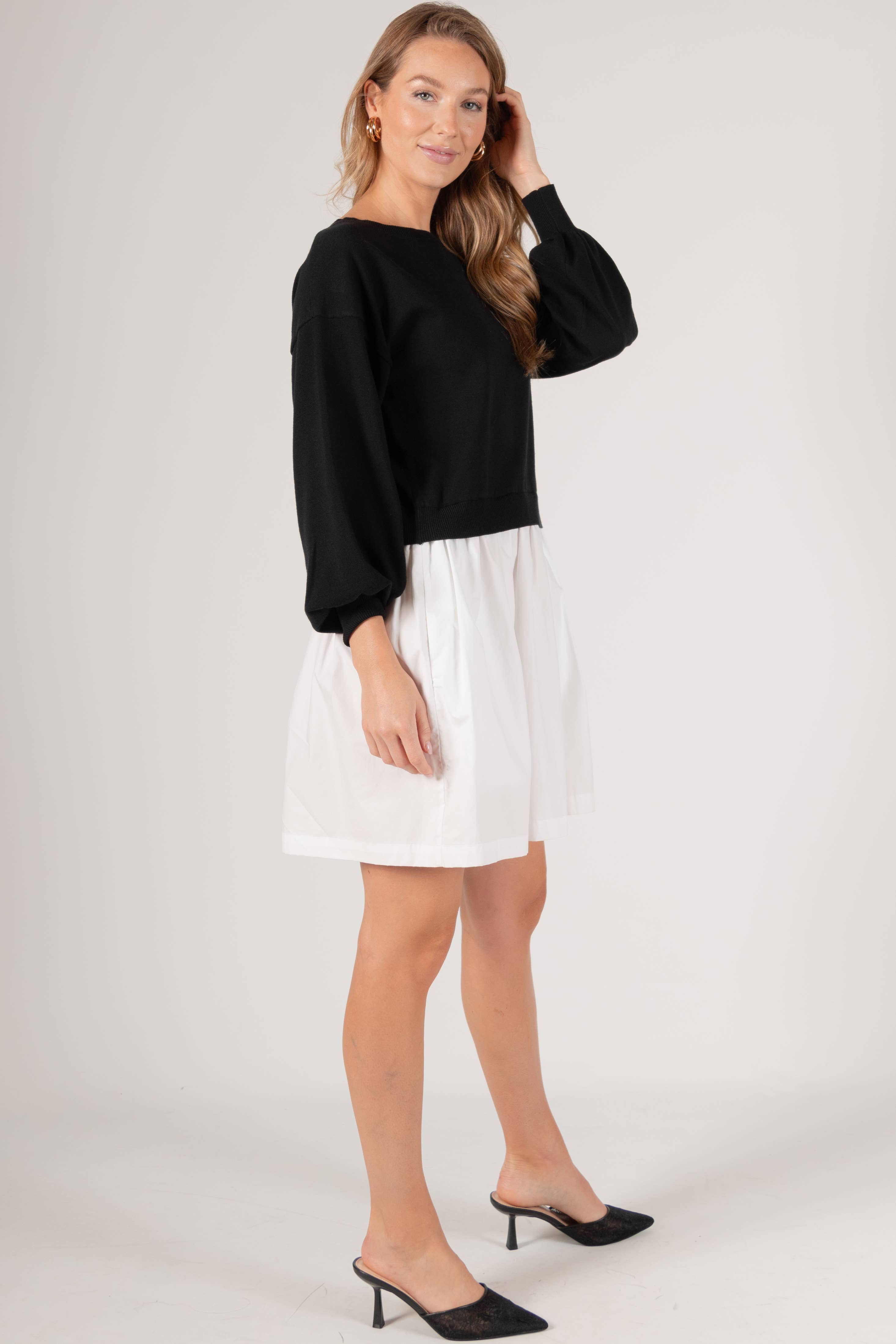 ELLA SWEATSHIRT POPLIN DRESS / BLACK