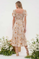 Load image into Gallery viewer, SMOCKED FLORAL PRINT SHORT SLEEVE MIDI DRESS
