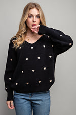 Load image into Gallery viewer, EMBROIDERED HEART BOXY SWEATER / Black
