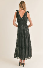 Load image into Gallery viewer, LIKE NO OTHER SHOULDER TIE MIDI DRESS/ BLACK

