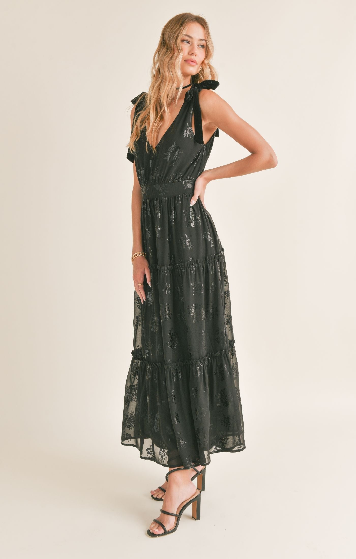 LIKE NO OTHER SHOULDER TIE MIDI DRESS/ BLACK – Raiment Loft