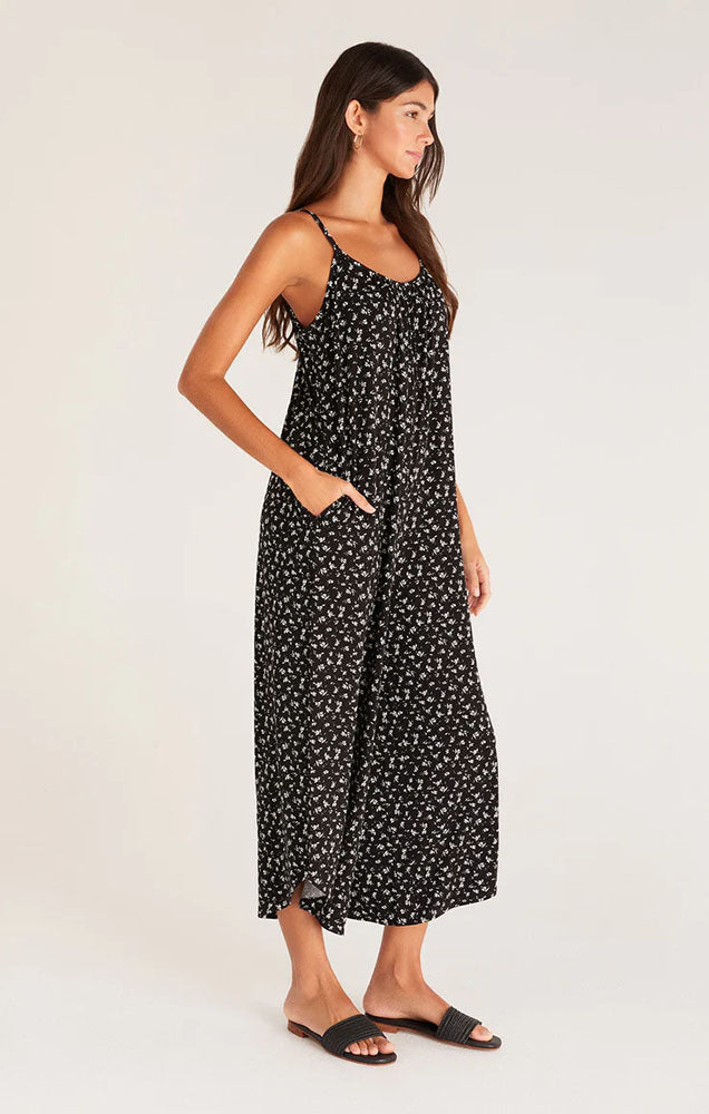 DITSY FLARED JUMPSUIT / BLACK