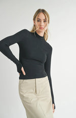 Load image into Gallery viewer, RONAN MOCK NECK TOP WITH THUMBHOLE / BLACK
