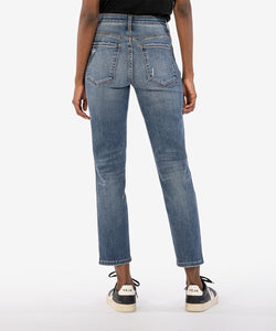 RACHAEL HIGH RISE FAB AB ANKLE MOM JEAN REG HEM / FIRE