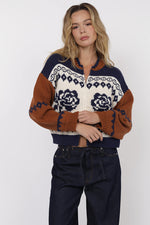 Load image into Gallery viewer, SWEET ROSE JACQUARD ZIP SWEATER
