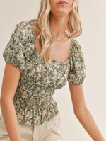 Load image into Gallery viewer, SWEET ESCAPE SMOCKED TOP / OLIVE
