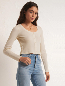 CIANA CROPPED WAFFLE TOP / OAT MILK