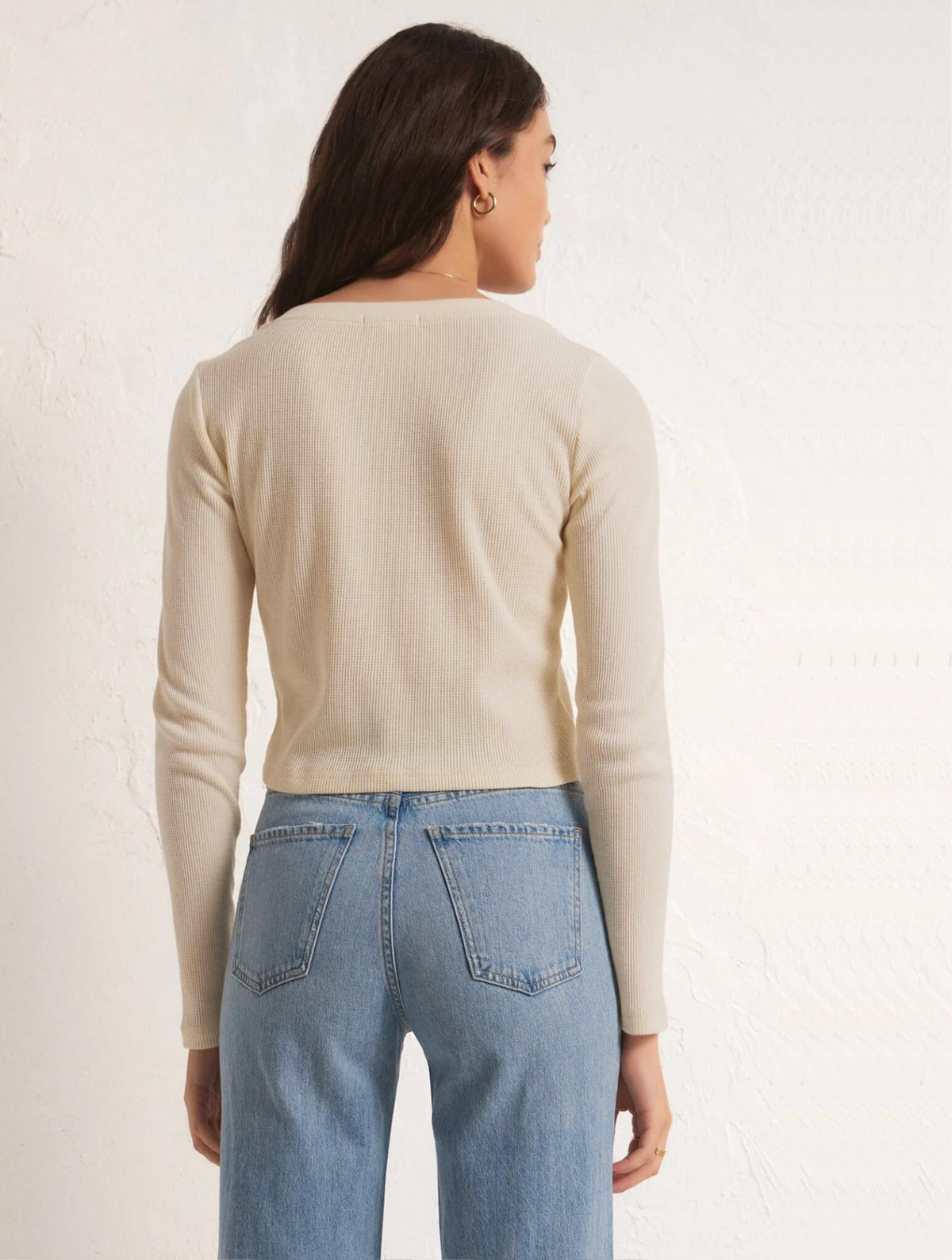 CIANA CROPPED WAFFLE TOP / OAT MILK