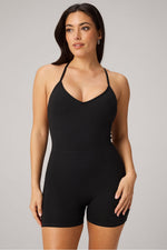 Load image into Gallery viewer, BOOTY SCRUNCH PURELUXE V-BACK JUMPSUIT 4" / BLACK
