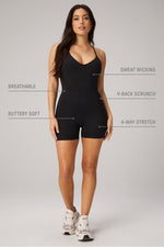 Load image into Gallery viewer, BOOTY SCRUNCH PURELUXE V-BACK JUMPSUIT 4" / BLACK
