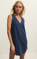 Load image into Gallery viewer, SOLACE JERSEY DENIM MINI DRESS / INDIGO
