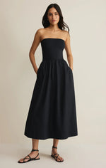 Load image into Gallery viewer, SUNSOUGHT STRAPLESS MIDI DRESS / BLACK
