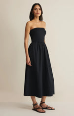 Load image into Gallery viewer, SUNSOUGHT STRAPLESS MIDI DRESS / BLACK
