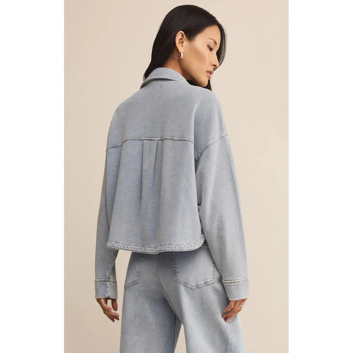 ALL DAY CROPPED KNIT DENIM JACKET / WASHED INDIGO