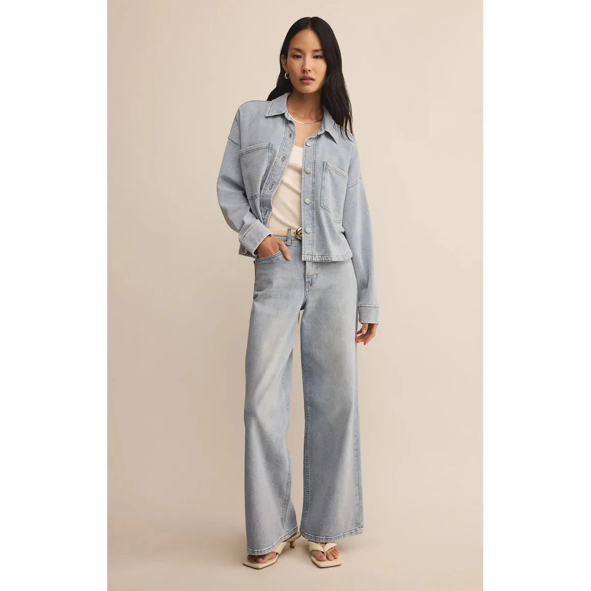 ALL DAY CROPPED KNIT DENIM JACKET / WASHED INDIGO