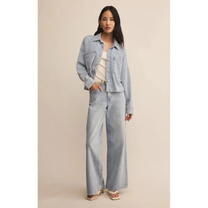 ALL DAY CROPPED KNIT DENIM JACKET / WASHED INDIGO