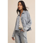 Load image into Gallery viewer, ALL DAY CROPPED KNIT DENIM JACKET / WASHED INDIGO
