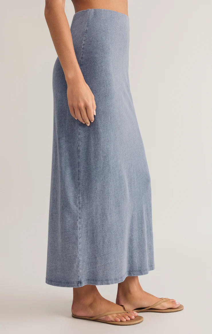 GAIL JERSEY DENIM MIDI SKIRT / MEDIUM INIGO