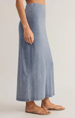 Load image into Gallery viewer, GAIL JERSEY DENIM MIDI SKIRT / MEDIUM INIGO
