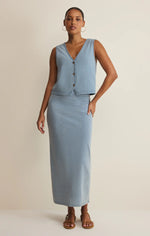 Load image into Gallery viewer, GAIL JERSEY DENIM MIDI SKIRT / OCEAN AIR INDIGO

