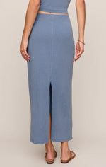 Load image into Gallery viewer, GAIL JERSEY DENIM MIDI SKIRT / SANTORINI INDIGO
